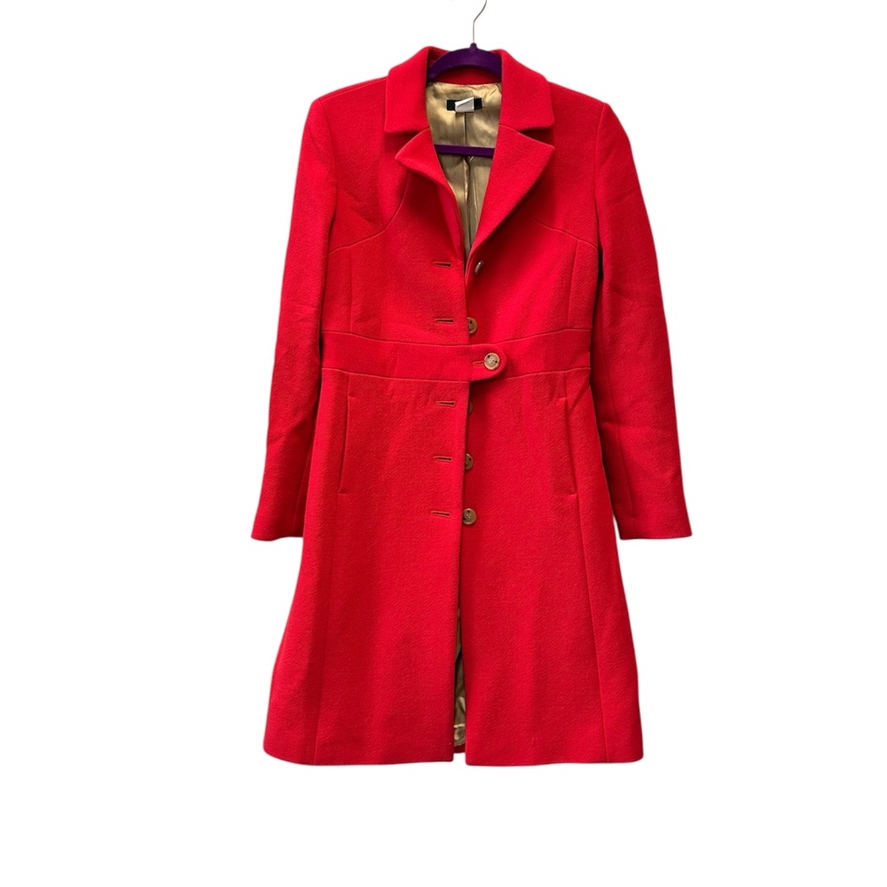 J Crew Wool Lady Day Coat Red Size 2 Button Up Lined With Pockets